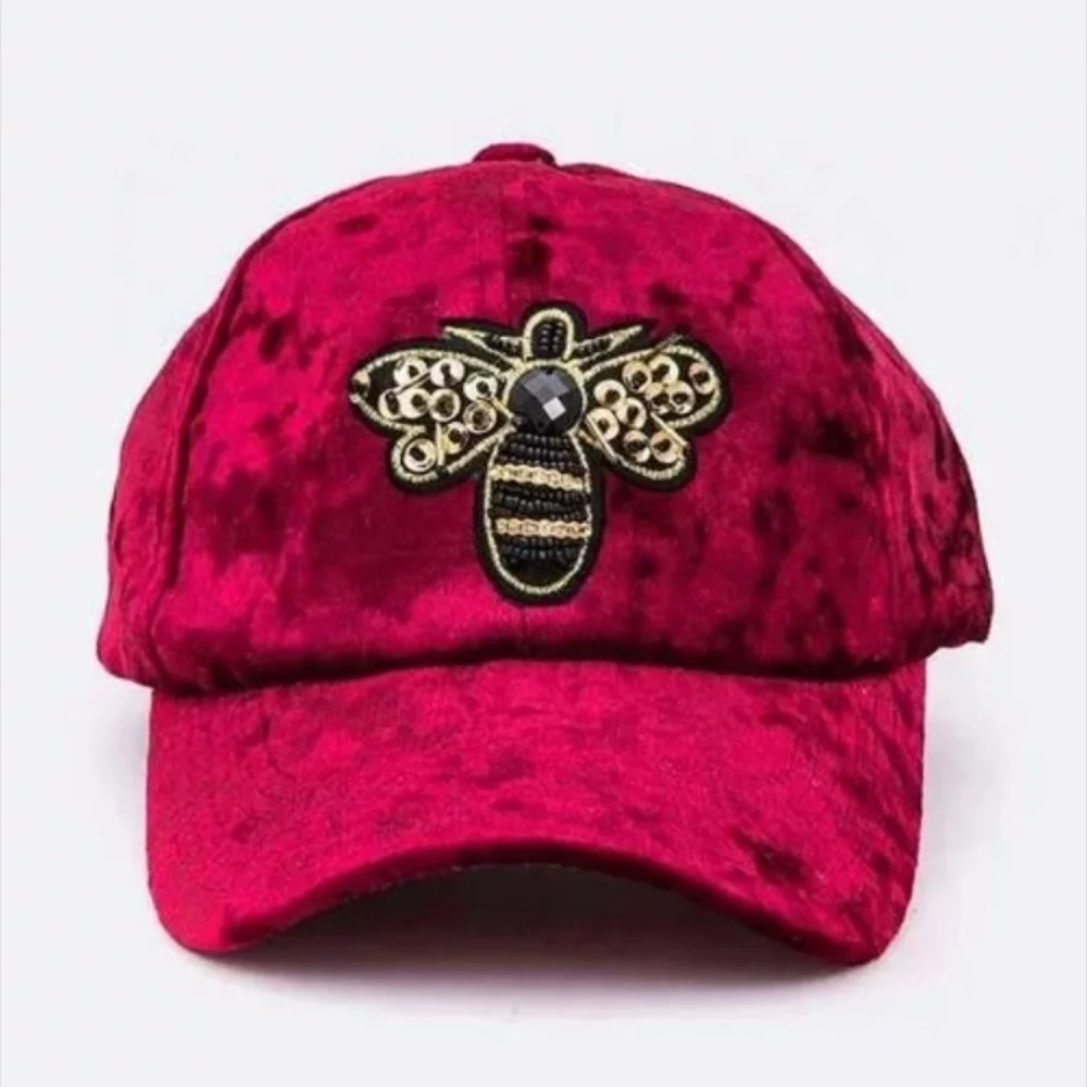 J.Elise Boutique Lavender Golden Bee Patch Distressed Velour Baseball Cap